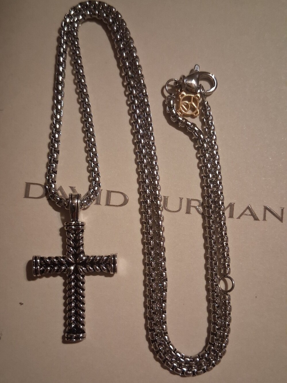 David Yurman Chevron Cross Pendant & David Yurman Box Chain (Unisex)